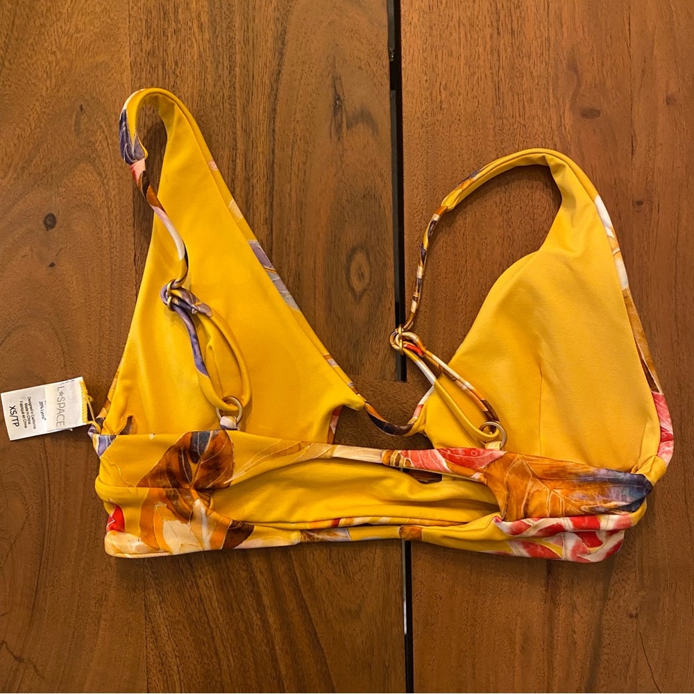 L*Space Bikini Top Womens Yellow Triangle Cut Out Floral Tropical Swim Size XS - Picture 8 of 8